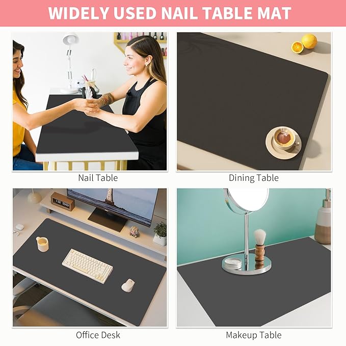 Double-sided Nail Table Mat for Nail tech - Soft Microfiber PU Leather Nail Desk Mat - Foldable Nail Art Table Mat Acetone Resistant for Nails Salon Home (Black) (Mat Only)