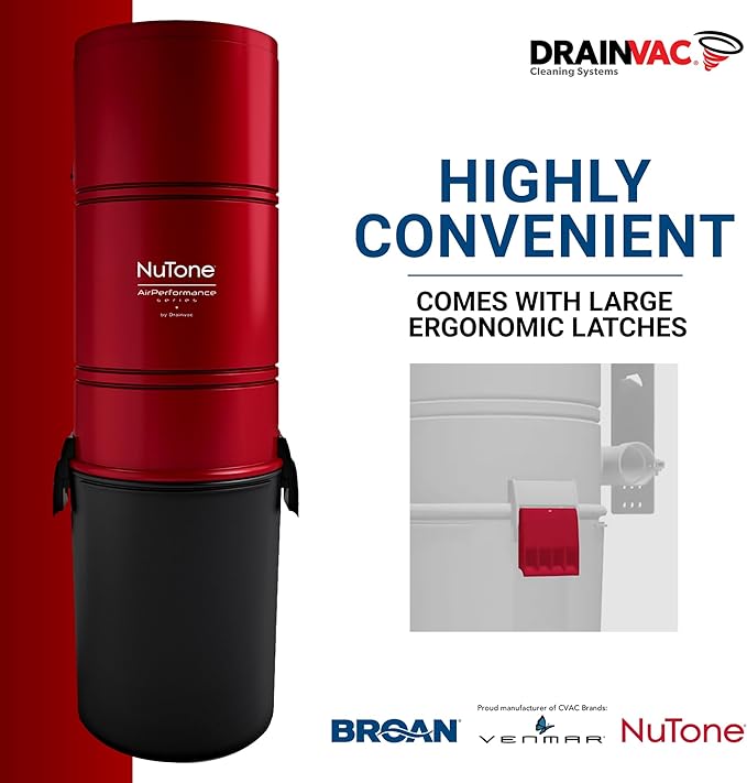 Drainvac Broan-nutone 650 Air watts Residential Central Vacuum System Premium Electric Tool Set for Cleaning Floors - Anti-Vibration, Powerful Suction