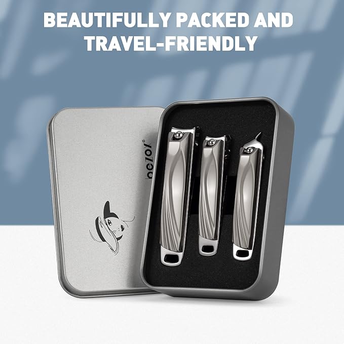BEZOX Nail Clipper, 3PCS Set Fingernail Clippers – 2 Curved Blades and 1 Slant Cutting Edge Toenail Cutter Nail Trimmer