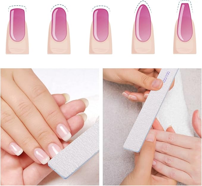 25 Pieces Rectangle Nail Files 100/100 Grit, Reusable Nail Buffers Double Sided Emery Boards Fingernail Files for Acrylic Nails and Natural Nails