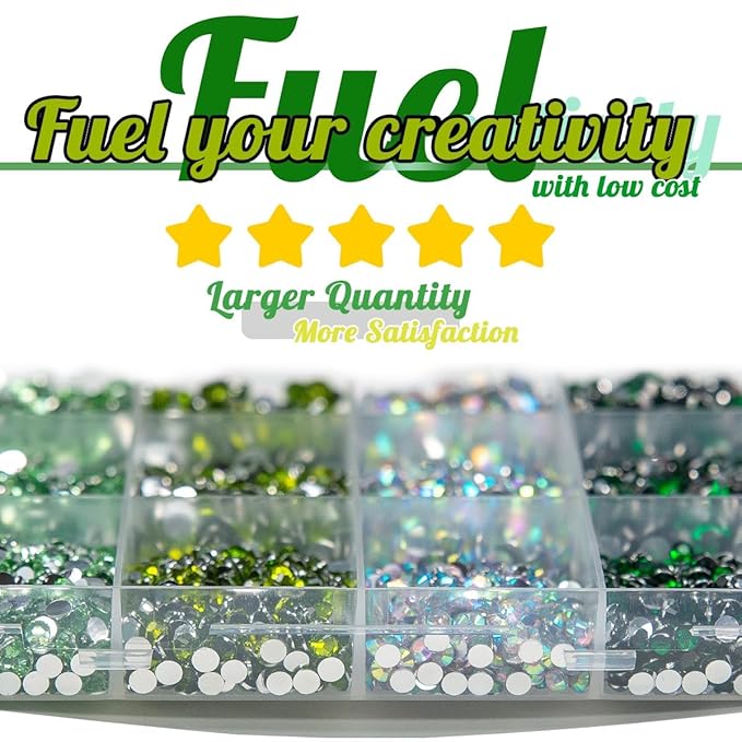 Resin Rhinestones for Crafting 3mm 4mm 5mm 4 Color Light Green Olive Green Emerald Green AB Flatback Crystal Resin Gems Stones Bulk Crystals Diamonds for Nails Face Makeup Tumblers DIY Crafts