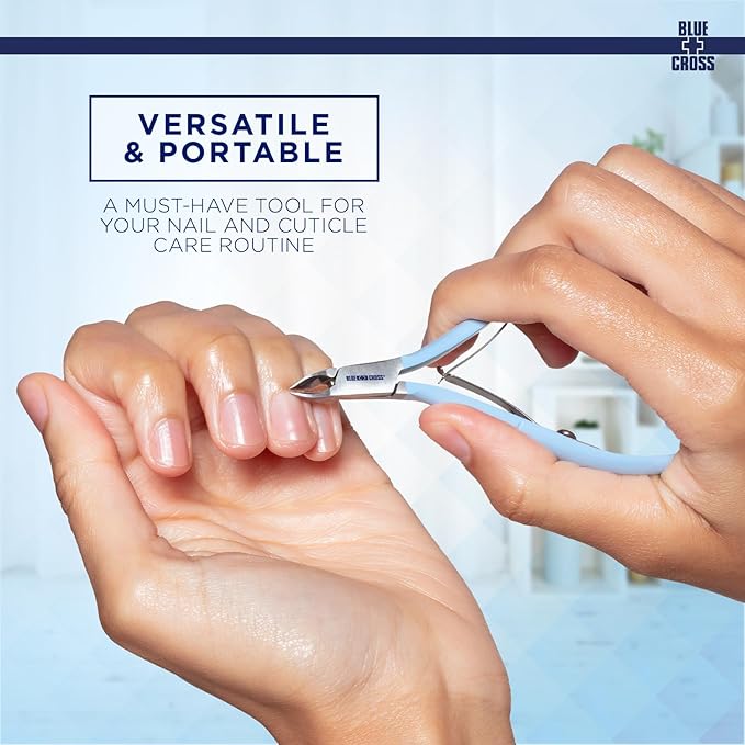 Blue Cross Cuticle Remover Nippers, Professional Nail Care Cutter & Trimmer, Fingernail + Toenail Clippers Tool for at Home DIY Manicures with Stainless Steel Sharp Durable Blades, 6mm Jaw Size, Blue