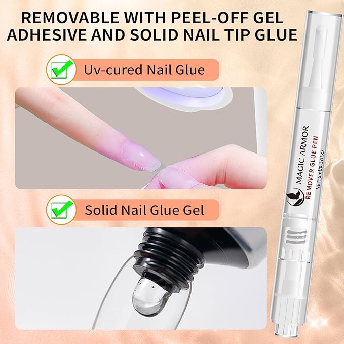 2-Pack Nail Glue Remover Pens with Cuticle Pusher – Click Pen Design for Easy Press-On Nail Removal – Quick & Gentle Adhesive Debonder for Fake Nails – Not for Gel Polish or Base Coat (5ml Each)