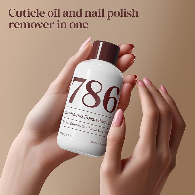 786 Cosmetics Soy-Based Nail Polish Remover - Acetone Free, with Almond Essential Oil, Gentle Nail Polish Remover, Non-Toxic, Non-Flammable, Promotes Healthy & Moisturized Nails