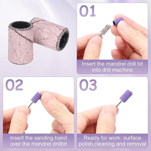 HARFINGTON 100pcs Small Sanding Bands 180 Grit for Nail Drill Bits Mini Sanding Band for Nails Gel Manicures Light Pink