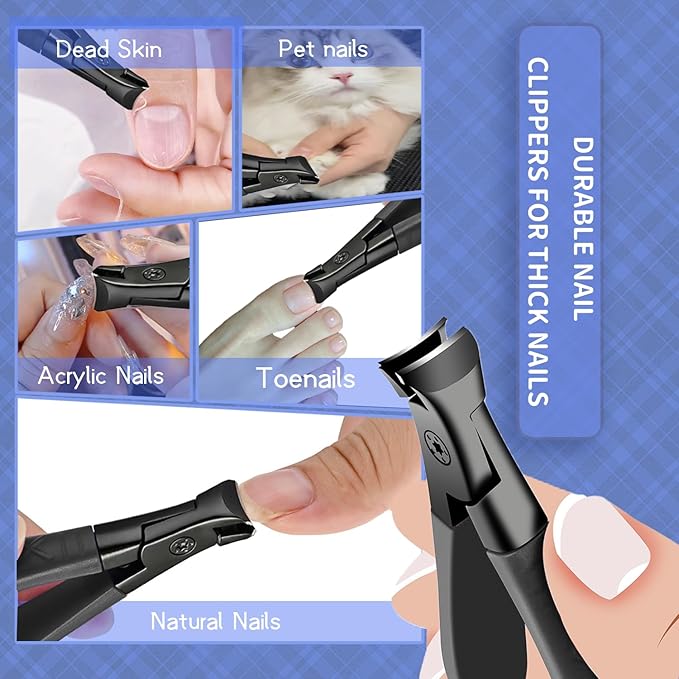 Heavy Duty Nail Clippers for Thick Nails, Anti-Slip Toenail Clipper Set for Seniors & Women at Home Salon