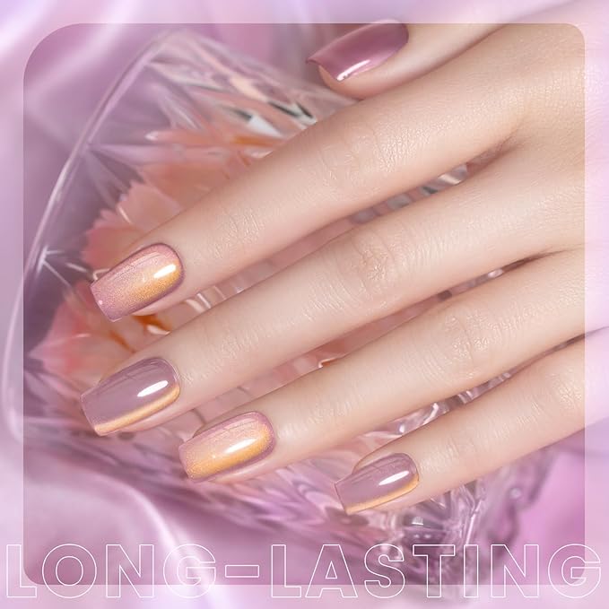 RARJSM Ice Glass Cat Eye Gel Nail Polish Light Dark Violet Purple Gold Velvet Cateye Glitter Translucent Sheer Color Gel Polish with Magnet Stick 15ml UV LED Curing Requires Soak Off Home Salon