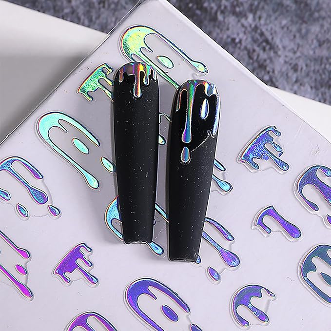 8Pcs Halloween Nail Stickers Colorful Bloody Nail Art Stickers 3D Self Adhesive Nail Decals Blood Drop Design Halloween Nail Decorations DIY Manicure Supplies for Women Girls Nails Accessories