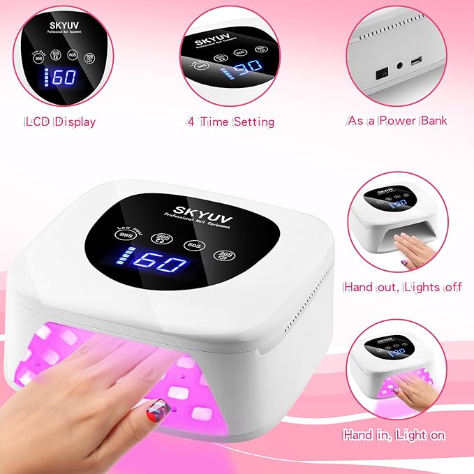 Rechargeable UV LED Nail Lamp, SKYUV Cordless Nail Dryer for Gel Polish, UV Nail Lamp with 4 Timers Setting and LED Touch Screen, Professional Curing Lamp Light with 30 Beads for Salon and Home ﻿