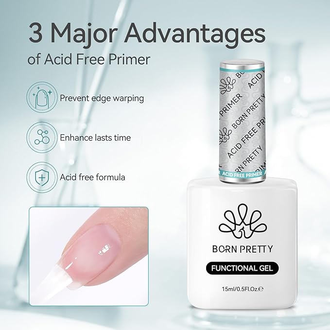 Born Pretty Nail-Primer, Acid Free Natural Nail Bond Nail-Primer for Gel Nail Polish, Non Acid Nail-Primers for U V Gels, Fast Drying Prep Dehydrator Base Varnish Manicure Bonder Liquid 15ml