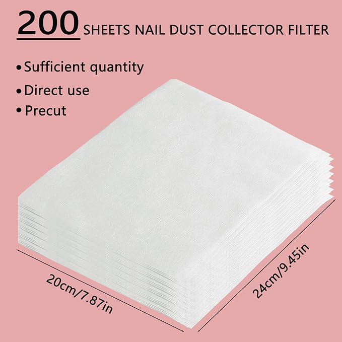 200 Sheets Nail Dust Collector Filter Paper Disposable Nail Dust Filters for Most of Nail Dust Collector Machine Nail Vacuum Dust Collector for Nail Salon Nail Spa Nail Tech Nail Supplies Accessories