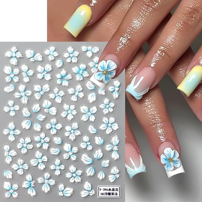 5D Embossed Flowers Nail Stickers for Nail Art Designs,4 Sheets Spring Cherry Blossom Floral Petals Self-Adhesive Nail Decals,Holographic Sakura Foils Sticker for Nail Decoration Manicure Supplies