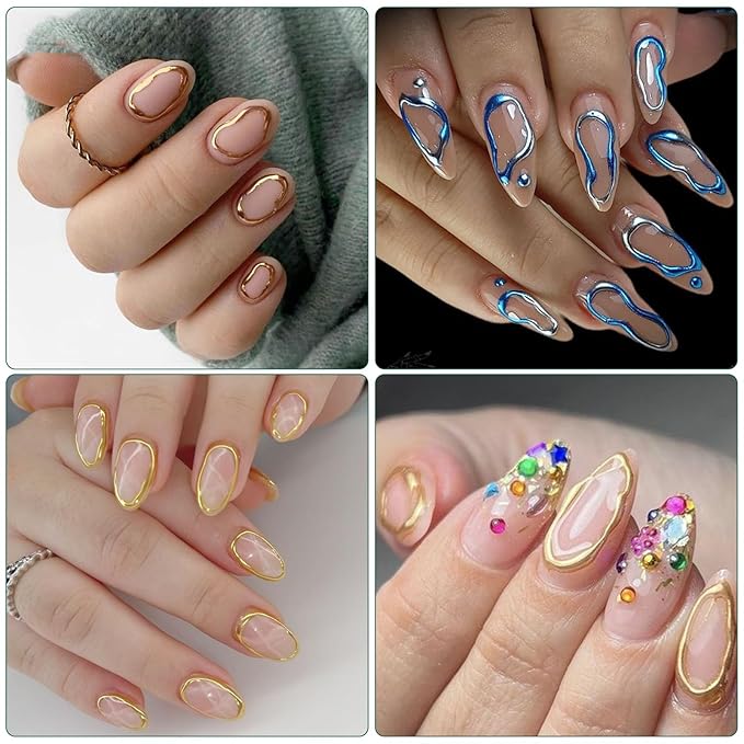 Irregular Frames Nail Art Stickers - Colorful Minimalism Geometric Hollow Design Nail Decals for DIY Manicure Nail Decorations(6 Sheets)