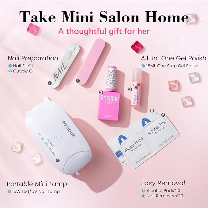 HEMA and TPO Free Gel Nail Polish Kit with U V Light, Violet One Step Gel Nail Polish 3-in-1, No Need Base and Top Coat Nail Kit with Everything, Nail Starter Manicure Tools Gifts for Women