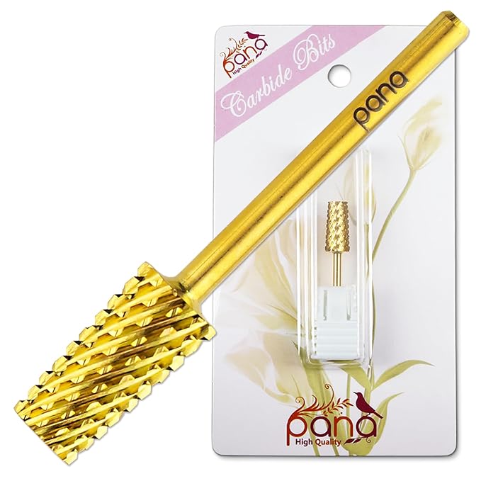 Premium Pana 3/32" Tapered Barrel Carbide Nail Bit -For Electric Dremel Drill Machine, Nail Art Design, Manicure, Pedicure, Nail File, Cuticle Clean etc. (Coarse Grit- Gold)