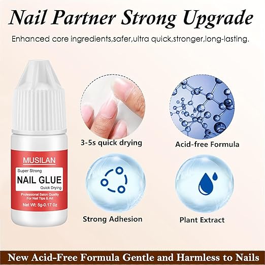 12 Bottle 5g Nail Glue,Super Strong Nail Glue for Press On Nails,Professional Upgrade Safety & Quick Dry Nail Gel for Acrylic Nails Tips & False Nail Long Lasting for Stick On Broken
