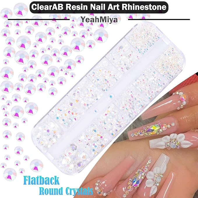 3D Nail Charms and Gems Kit, Color Candy Bow Star Heat Nail Art Charms,Flatback Gems+Gold Bow Nail Studs+Gravel Diamond,Mixed Nail Rhinestones Manicure Kit Nail Art DIY Decoration