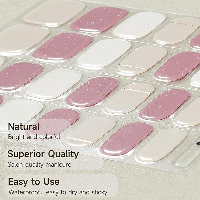 Semi Cured Gel Nail Strips, Peach Blossom Stuffed | 28 pcs Gel Nail Strips Work with Any UV Lamp, Salon Quality UV Nails Stickers, Easy to Apply for Home Nails DIY