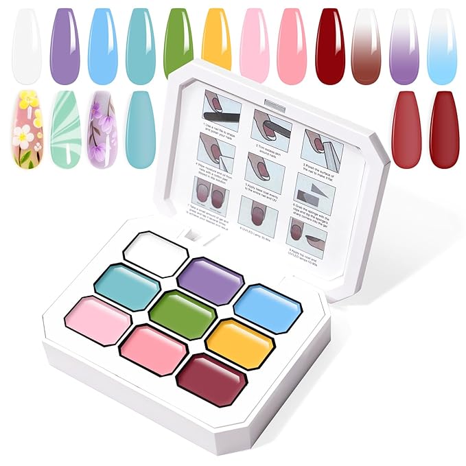 Gradient Painting Gel, 9 Bright Colors Ombre Gel Nail Polish Light Pink Blue Summer Kit Sponging for Pigment Pat Nails Aura Nails French Manicure Soak Off UV Bloom Summer