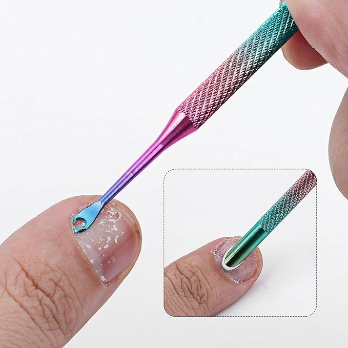 Cuticle Pusher Tool, Stainless Steel Cuticle Remover Tool, Suitable for Salon and Home Use, with 1 Rose Red Leather Storage Case,10 Sandpapers