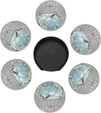 6 Pcs Fall Blue Pumpkin Eucalyptus Leaves Grey Leather Coasters - Image 7