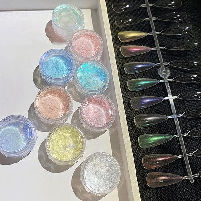 Nail Art Mirror Pigment Powder White Pearl Chrome Nail Powder Kit Holographic Shining Chrome Powder for Nails