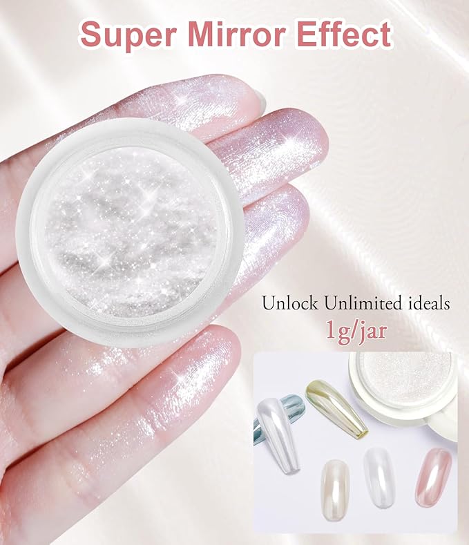 Pearl Chrome Nail Powder - 4pcs Iridescent Aurora Chrome Powder Pearl Mirror Effect Glitter Powder Pearlescent Ice Transparent Mermaid Pigment Dust for Nail Art Diy