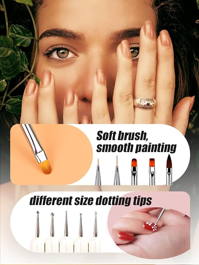 French Nail Stamper Gel Nail Polish Kit with Nail Art Brush Dotting Pens, Gorvalin Black & White UV Gel Nail Polish French Manicure Kit for French Tips DIY Nail Design