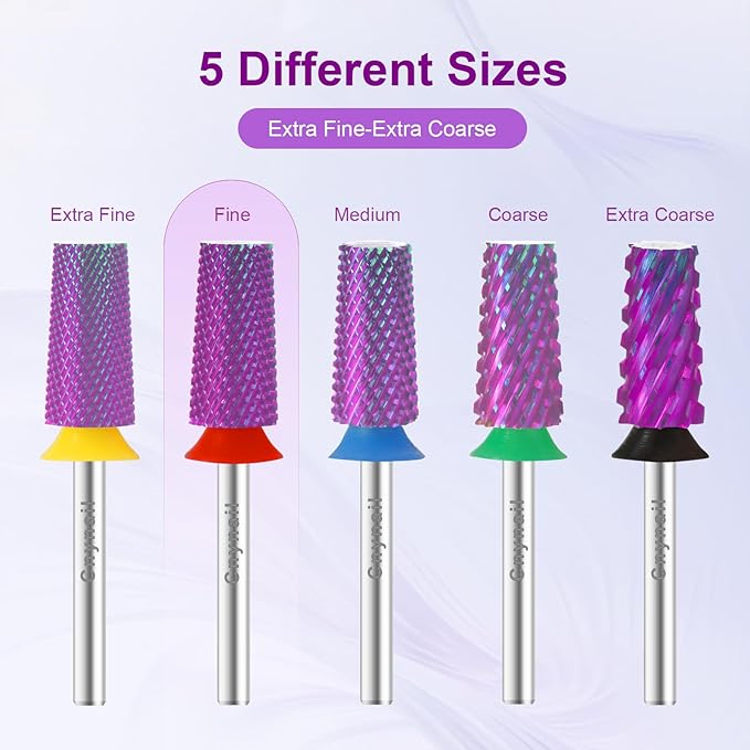 Cnynail 3/32" Large Tapered Barrel Flat Bit Tungsten Carbide Nail Drill Bit Safety Bit for Gel & Acrylic Removal, 2- Way Rotating Efile Tip, Salon Electric File Accessory (F Girt, Purple)