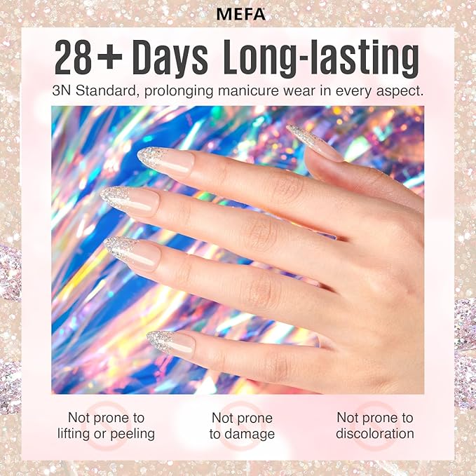 MEFA Glitter Gel Nail Polish Set 6 Colors, Chrome Platinum Sparkly Shiny Black Silver Champagne Turquoises Gel Polish Kit Soak Off Nail Art Design Salon at Home DIY Manicure Kit Gifts for Women