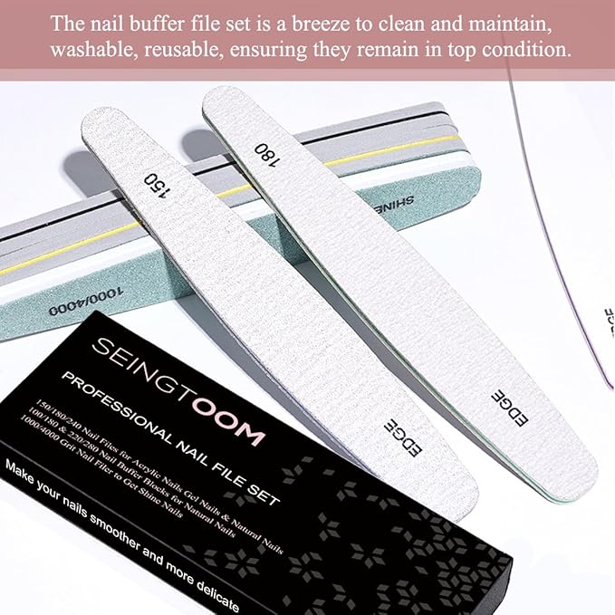6pcs Nail File Nail Buffers for Natural Nails, Emery Boards for Nails, Nail Buffer and Shine Kit Nail Filer, Nail Buffer Block 100/180 Grit Nail Files Fingernail Files