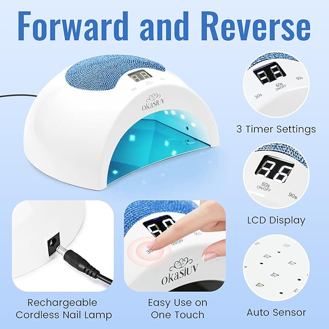 Rechargeable UV LED Nail Lamp with Diamond Design & Touch Control - 3 Timer Settings, Fast Curing for All Gel Polishes, Portable UV Nail Dryer for Professional Salon & Home