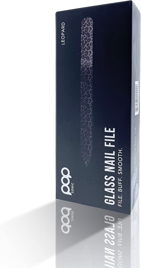 Pop Sonic Double-Sided Glass Nail File | Fingernail Files for Shaping & Smoothing Nails | High-Quality Tempered Glass | Strong, Wear-Resistant Filer w/Protective Carrying Case (Leopard)