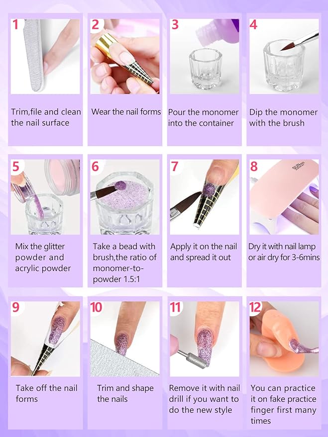 Quaferen Professional Acrylic Nail Kit for Beginners - 42 Colors Glitter Powder, Liquid, UV Light, Drill, Practice Finger Nail Bag Organizer Case