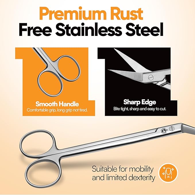 Long Handle Toenail Scissors - 6” Long Handled Nail Clippers for Seniors Podiatrist Manicure Pedicure Podiatry for Elderly Men Women Ingrown Toe Nails Fingernail Cuticle Trimmer Cutter Stainless Steel