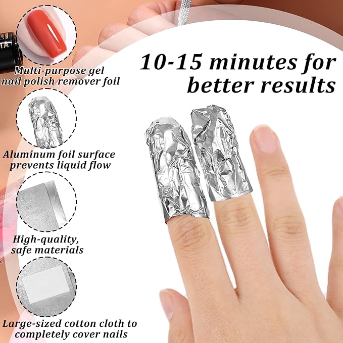 Giantree 200 Pcs Nail Foil, Nail Polish Remover Gel Nail Foil Wraps for Nails, Soak Off Foils Cotton Pads Gel Polish Remover for Soak off Gel Polish Removing at Home(200PCS)