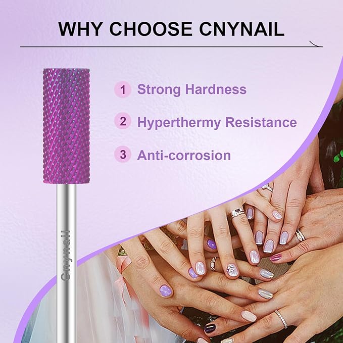 3/32" Small 5.35MM Barrel Bit Tungsten Carbide Nail Drill Bit Safety Bit for Gel & Acrylic Removal, 2- Way Rotating Efile Tip, Salon Electric File Accessory (F Girt, Purple)