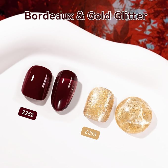 Deep Red Wine Nail Polish Set, Fast Air Dry Fall Winter Nail Polish Duo, Opaque Dark Red, Non-Gel, Crème, Toxic-free Long Lasting Glossy Nails Art for Home DIY Manicure Gift