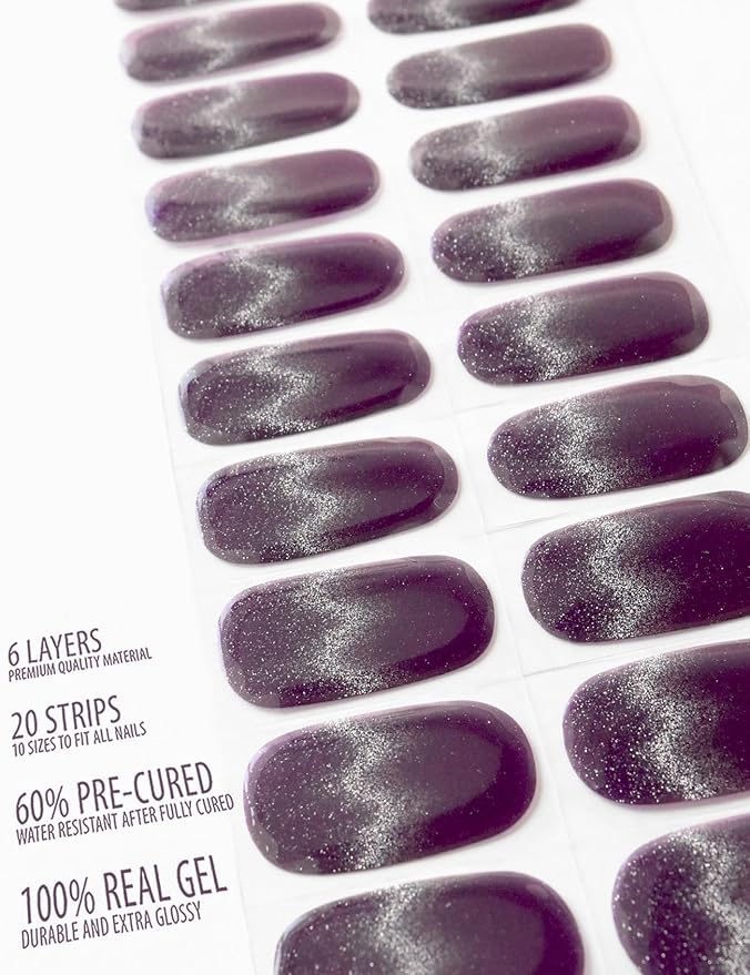 Semi Cured Gel Nail Strips, 20 pcs Nail Wraps, Glaze Stickers, Salon Quality French Manicure, Full Decal Gel Polish Strips, Long Lasting, UV Lamp Required (Starlit Ripples)