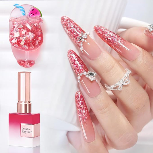 Double Rhythm 0.5Oz Glitter Gel Polish Same Color Same Bollte Shimmer Reflective Color for Nail Art Salon DIY Soak Off 15ml Nail Lamp Gel Polish at Home (Shell Rose-B1207)