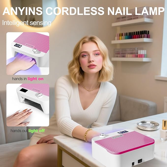 UV Nail Lamp 120W, Professional UV LED Lamp for Gel Nails Long-Lasting 30Pcs Beads Cordless Gel Nail Light, Fast Curing Nail Dryer with Knob for Home Salon DIY Pink
