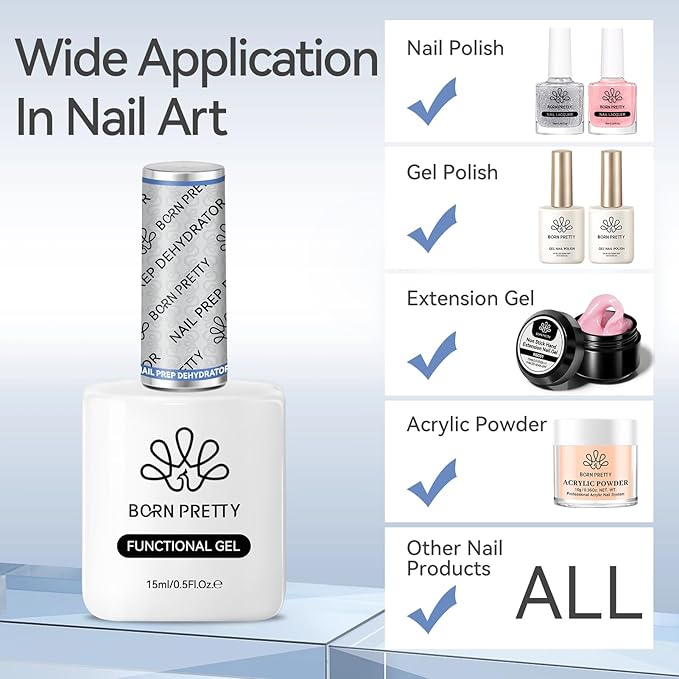 Born Pretty Natural Nail Prep Dehydrate, Acid Free Dehydrator for Acrylic and Gel Polish, Nail Tech Must Haves 15ml