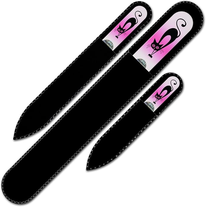 Mont Bleu Set of 3 Cats Crystal Nail Files Hand Decorated with Crystals - Handmade - Czech Tempered Glass