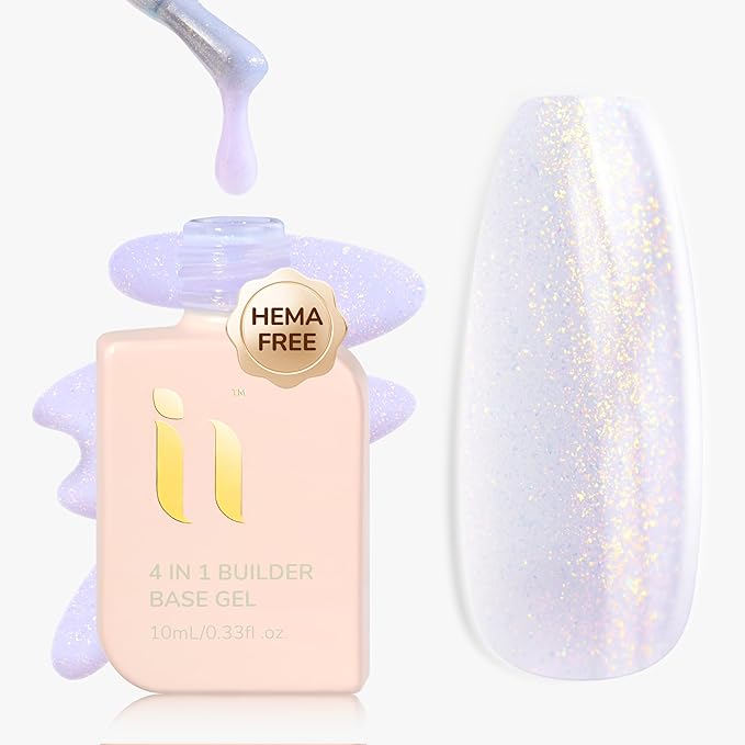 Glossy Hema Free Builder Base Gel Polish, Soak Off Strengthening Builder Gel, Shimmer Nude White Nails Thickening Rubber Base Beginners & DIY Fall Nails