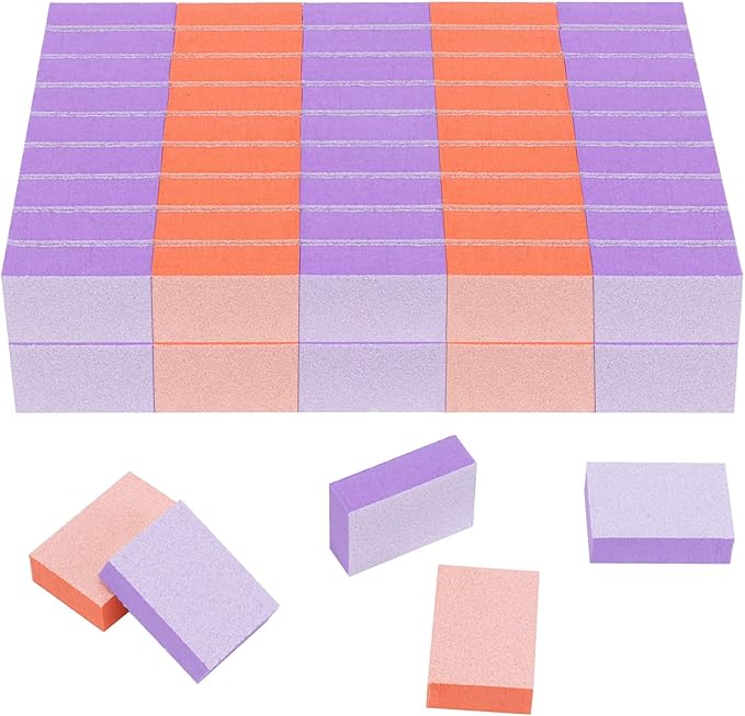 100 PCS Mini Nail Buffer Block, 2 Way Mini Buffers Grit 80/100, Small Buffing Block for Acrylic Nail Gel Polish Nails Pedicure & Manicure, Purple & Orange