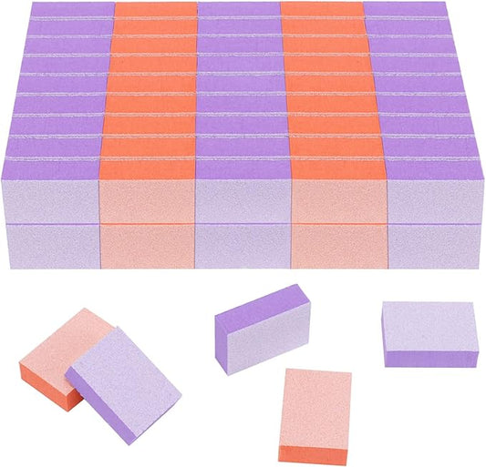 100 PCS Mini Nail Buffer Block, 2 Way Mini Buffers Grit 80/100, Small Buffing Block for Acrylic Nail Gel Polish Nails Pedicure & Manicure, Purple & Orange