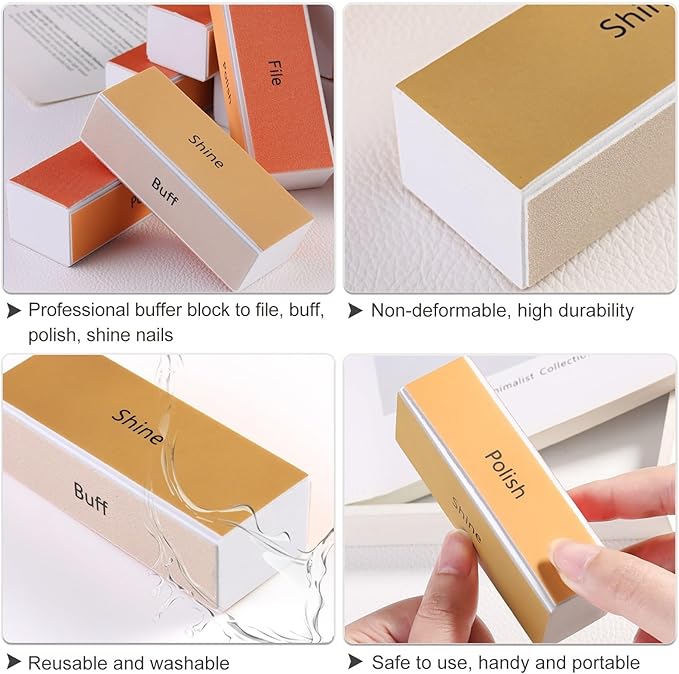4 Way Nail Buffer Block 4Pcs Reusable Nail Shine Buffing Blocks Washable Smoother Polisher Shiner Nail File Bulk for Nail Prep Supplies Acrylic Gel Press-On Nails Trimming Shaping