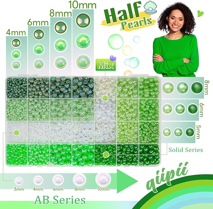 28 Types Green Flatback Pearls w B7000 Jewelry Glue for Bedazzling Crafting 3mm 4mm 5mm 6mm 8mm 10mm Flatback Colorful AB Half Pearls Charms for Nails Face Makeup Crafts Tumblers Bottles Shoes