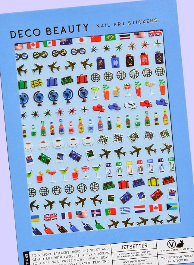 Deco Beauty Jetsetter Nail Stickers - Lightweight & Easy-to-Apply Nail Art with Trendy Designs - Durable & Long-Lasting Nail Stickers for Women, Ideal for DIY Manicures & Salon-Quality Nails