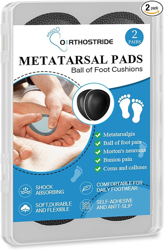 Metatarsal Pads for Men, Ball of Foot Cushions for Pain Relief, Comfortable Forefoot Support for Metatarsalgia and Morton's Neuroma, 1/3 Inch Thick Self-Adhesive Foot Pads, 2 Pairs L